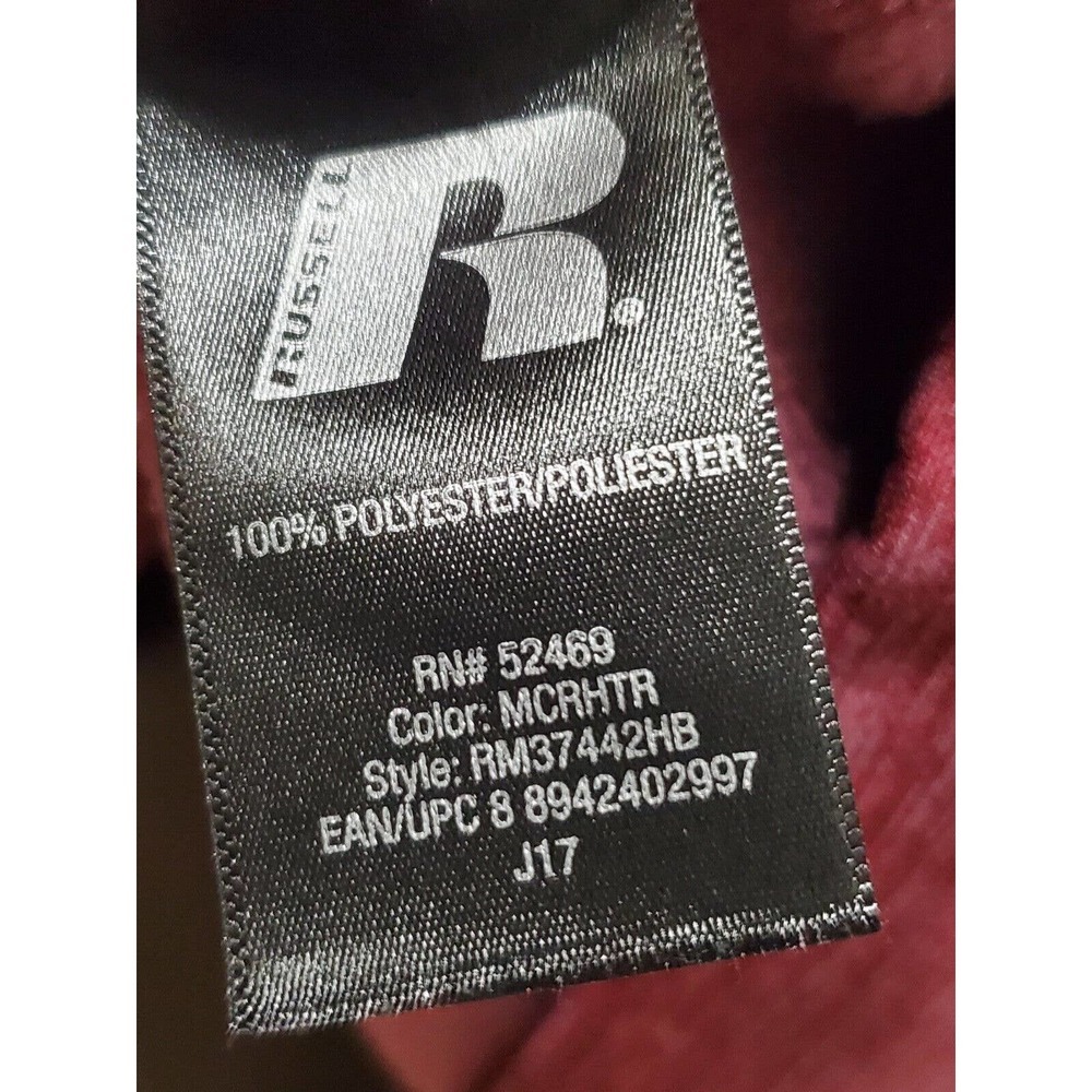 Russell Athletic Men's Maroon Polyester Long Sleeve Pullover Fleece Hoodie 2XL - Picture 7 of 10
